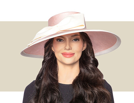 Light Pink & Ivory Wide-Brim Hat for Derby, Oaks & Easter  display picture 1
