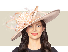 Women's blush pink Kentucky Derby fascinator hat with flower trim by JBee's Millinery