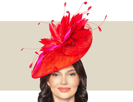 Red & Hot Pink Kentucky Derby Hat | Rebecca Couture display picture 2