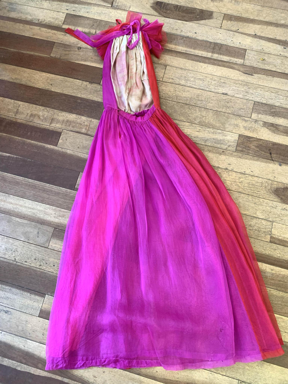 Pink/Orange Collared Color Blocking Dress