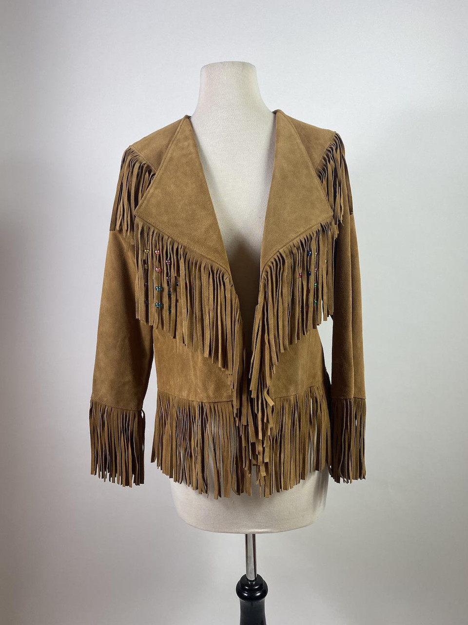 Vintage 70s - 80s Tan Suede Leather Fringe Jacket - Paper Doll