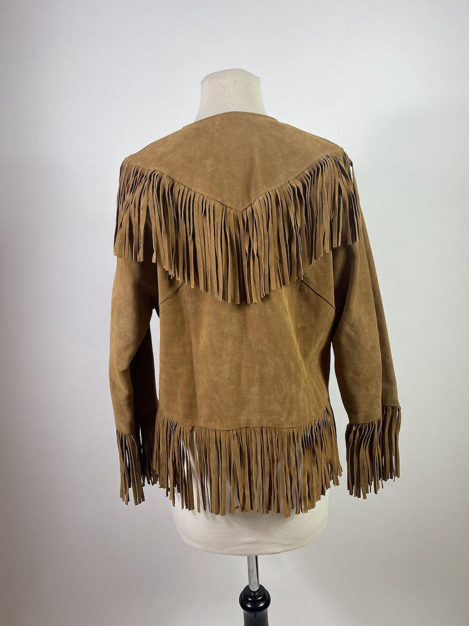 Vintage 70s - 80s Tan Suede Leather Fringe Jacket - Paper Doll