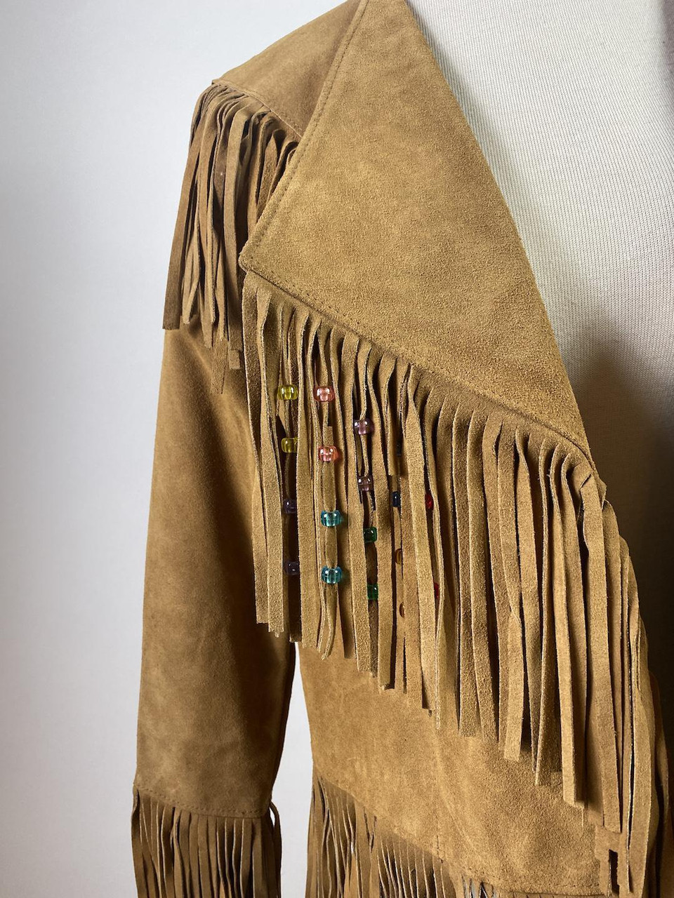 Vintage 70s - 80s Tan Suede Leather Fringe Jacket - Paper Doll