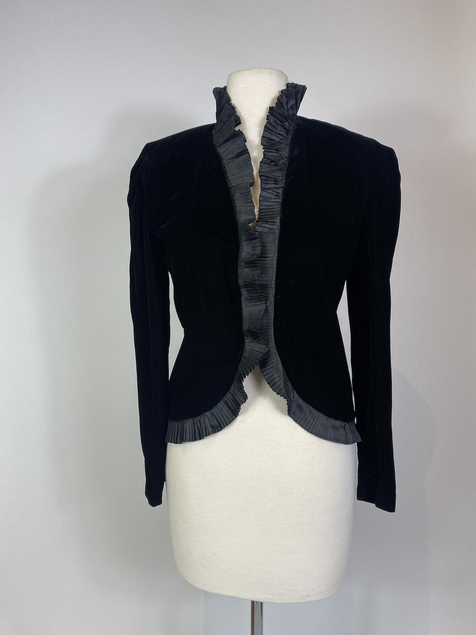 1980s Bill Blass Black Velvet Ruffle Jacket - Paper Doll Vintage ...