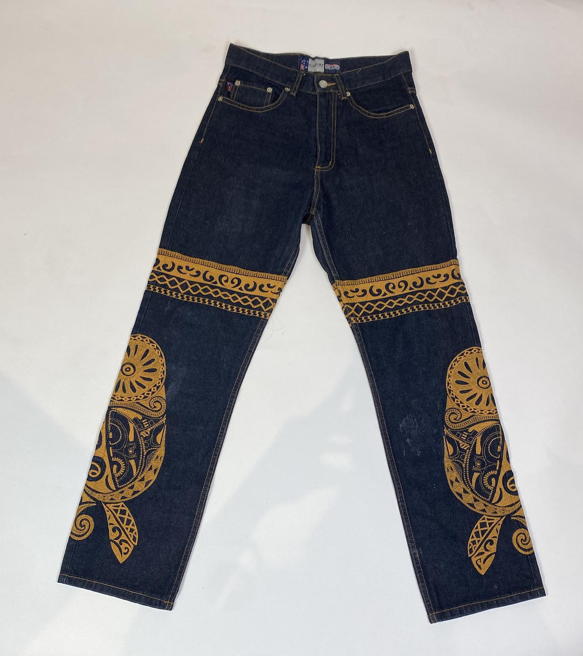 1990s - Y2K Coogi High Waisted Dark Wash Printed Jeans - Paper