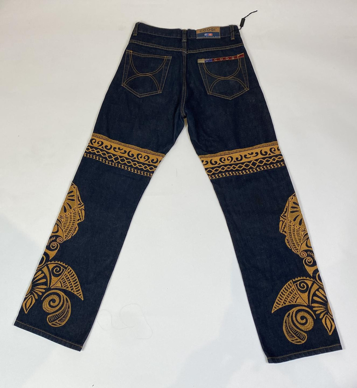 1990s - Y2K Coogi High Waisted Dark Wash Printed Jeans - Paper