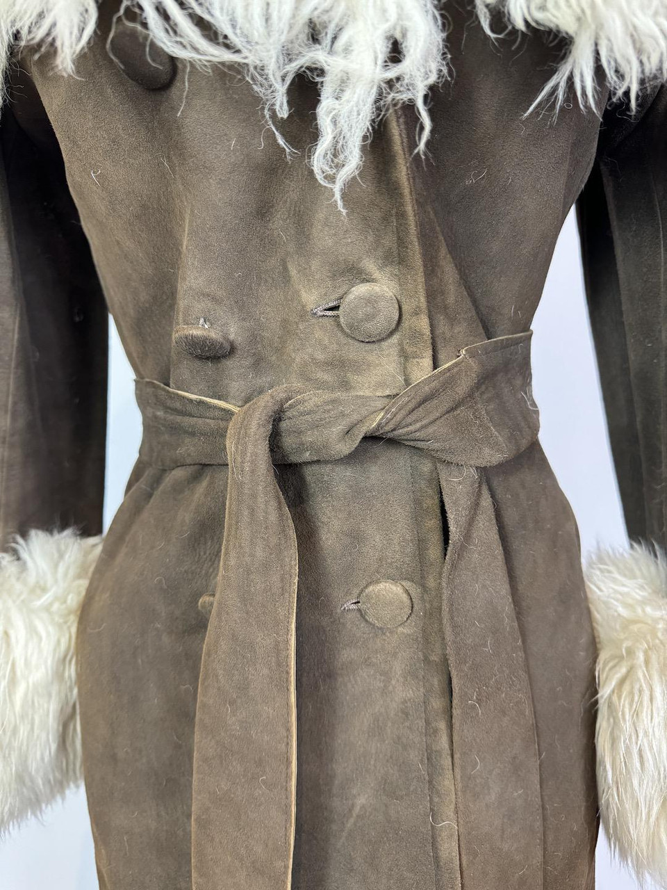 1970s Suede Leather and Shearling Penny Lane Coat Paper Doll Vintage