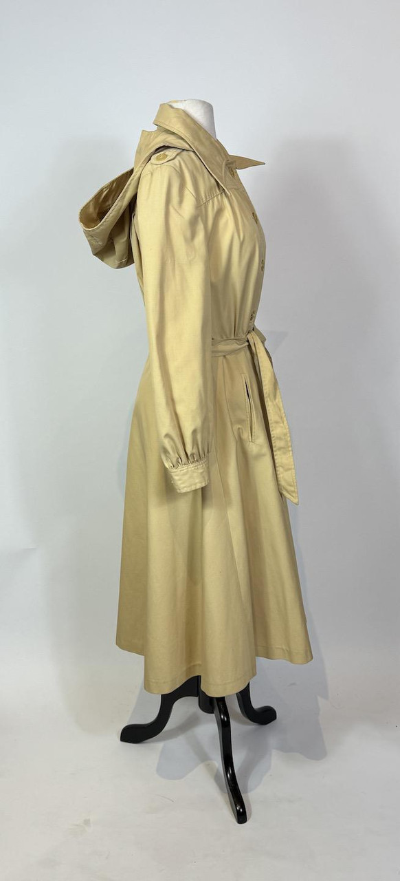 1970s Beige Hooded Fit and Flare Trench Coat Paper Doll Vintage