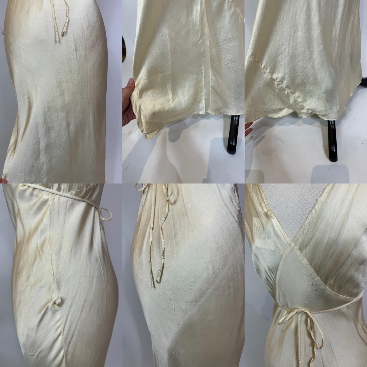 1930s 1940s Cream Silk Bias Cut Lace Slip Dress Lace Trim Paper
