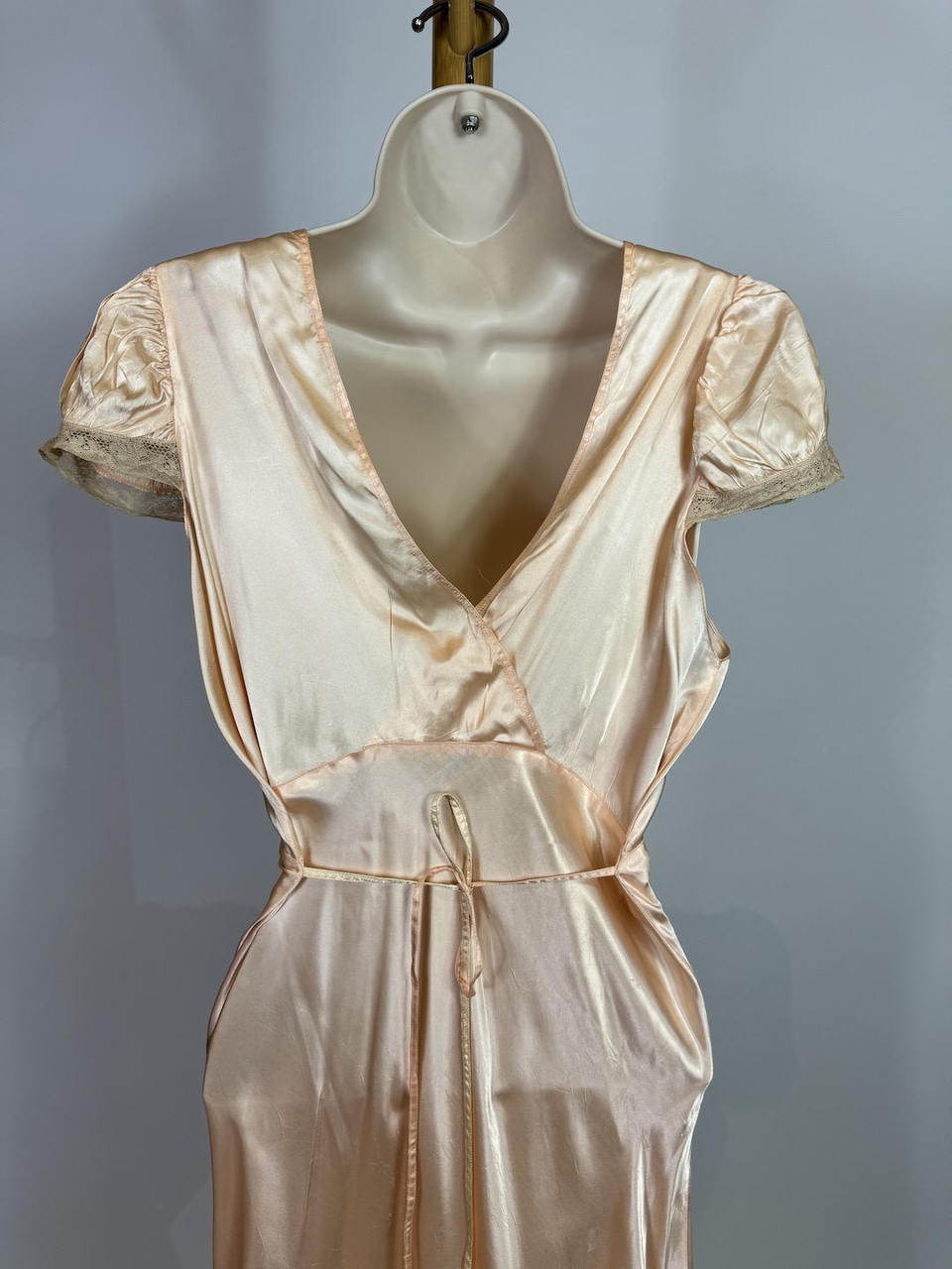 1940s Liquid Satin Lace Trim Maxi Slip Dress Paper Doll Vintage