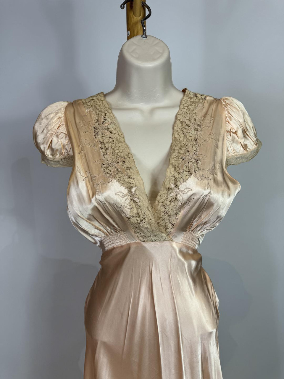 1940s Liquid Satin Lace Trim Maxi Slip Dress Paper Doll Vintage