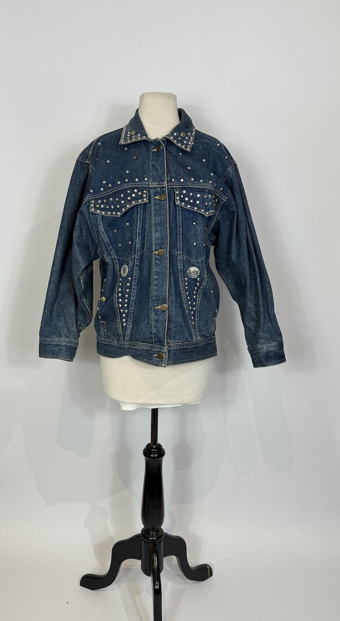 1980s - 1990s Don't Stop Silver Studded Denim Jacket - Paper Doll