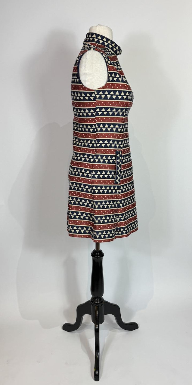 1960s 1970s Sue Brett Striped Tapestry Mini Dress Paper Doll