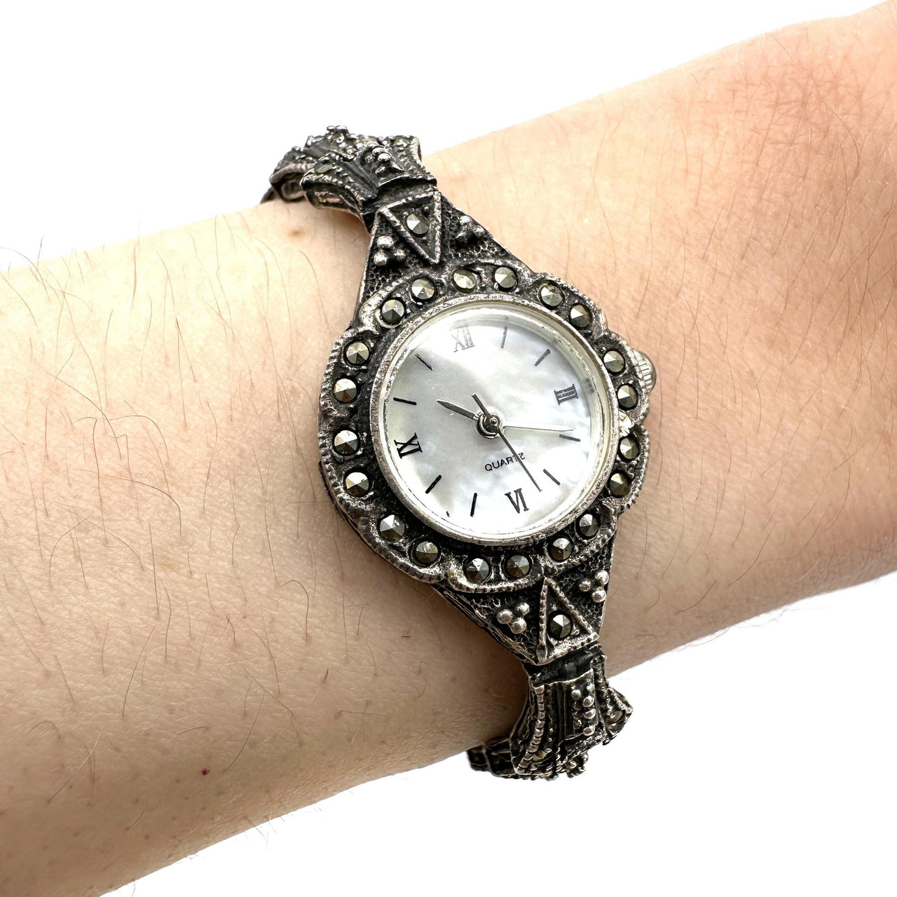 1990s Sterling Silver And Marcasite Japan Movement Watch - Paper