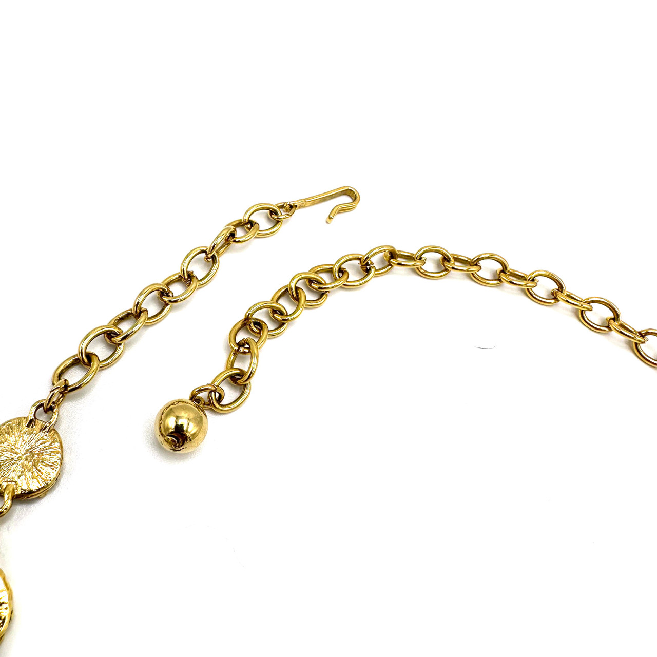 1970s Crescent Moon Stone Charm Chain Link Statement Necklace
