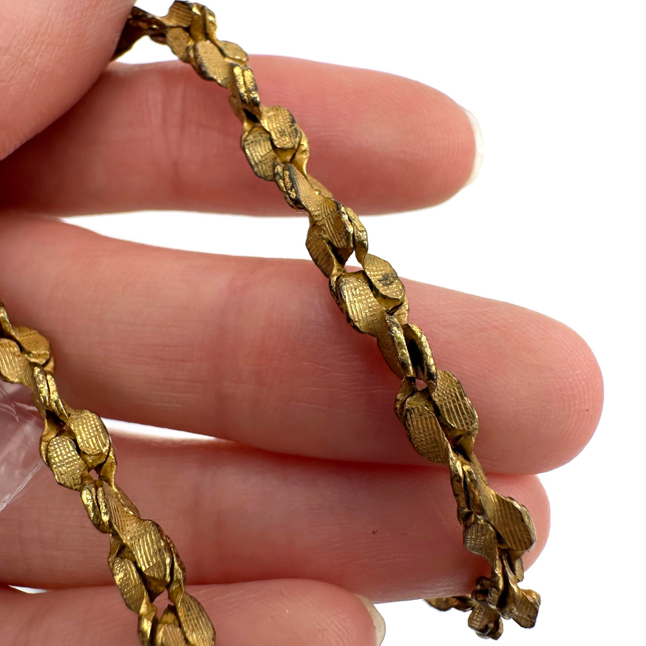 1950s Miriam Haskell Golden Metal Twist Chain Long Necklace