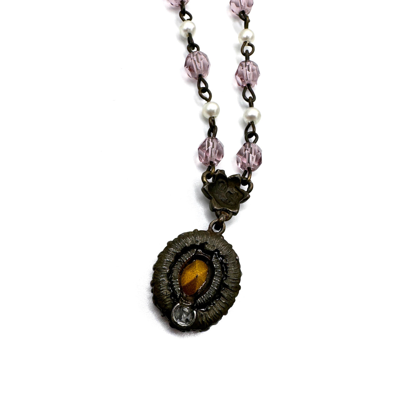 1990s Roxanne Assoulin Pink Glass Pearl Beaded Chain Link Pendant