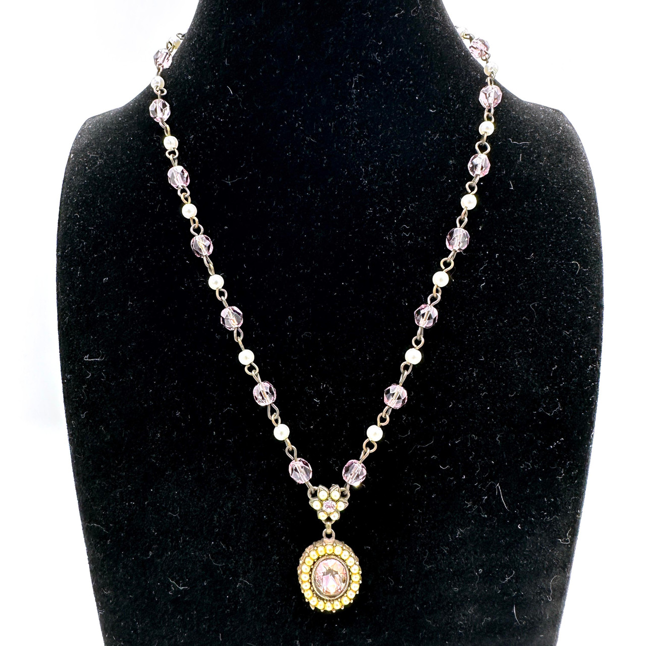 1990s Roxanne Assoulin Pink Glass Pearl Beaded Chain Link Pendant