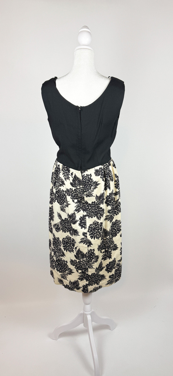 1960s Black and White Floral Print Cocktail Dress