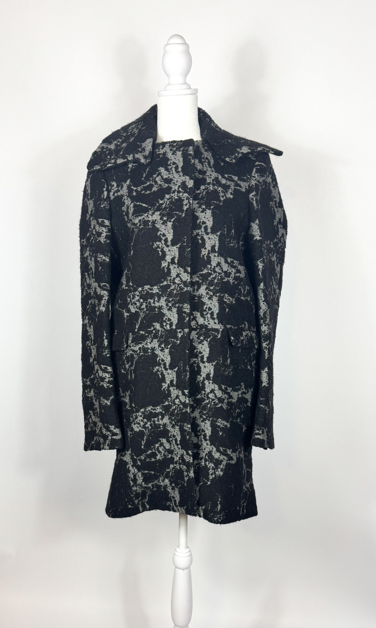 Y2K Balenciaga Black and Grey Marbled Silk & Mohair Coat
