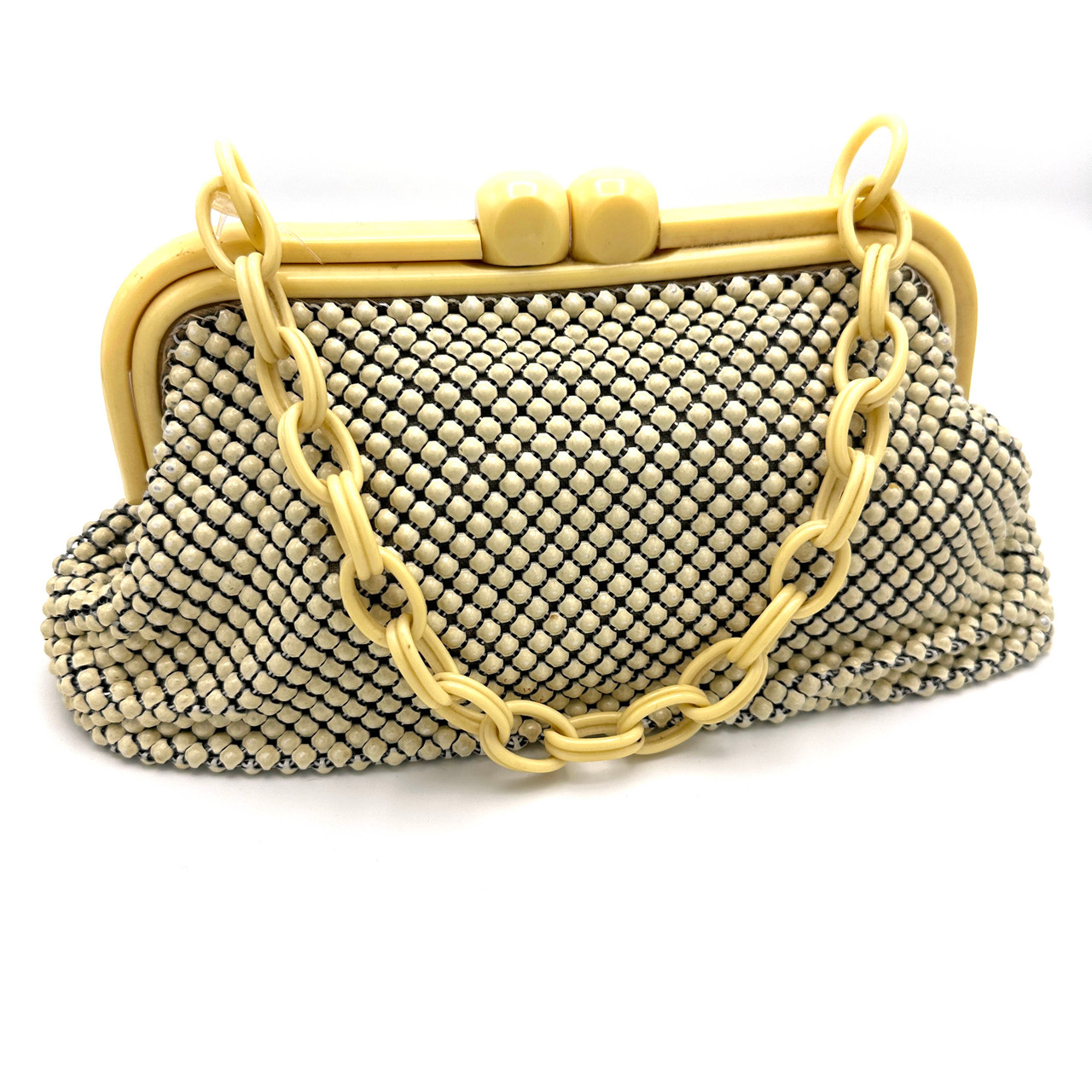 1920s - 30s Whiting And Davis Celluloid Chain Handle Off-White