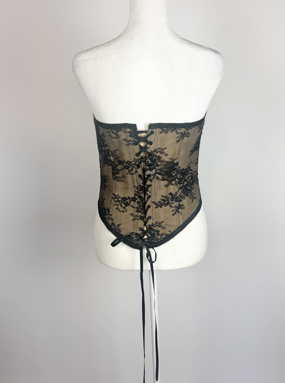 1990s - Y2K Betsey Johnson Black Lace Corset Top