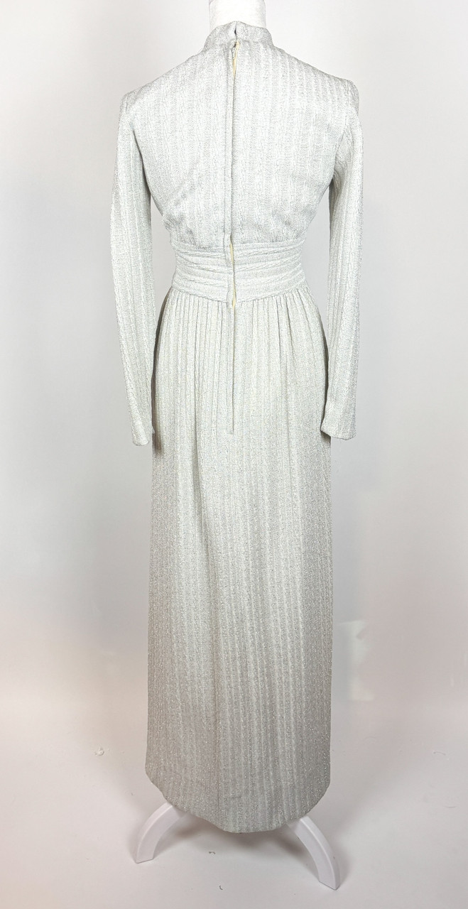 1970s Metallic Silver Maxi Dress