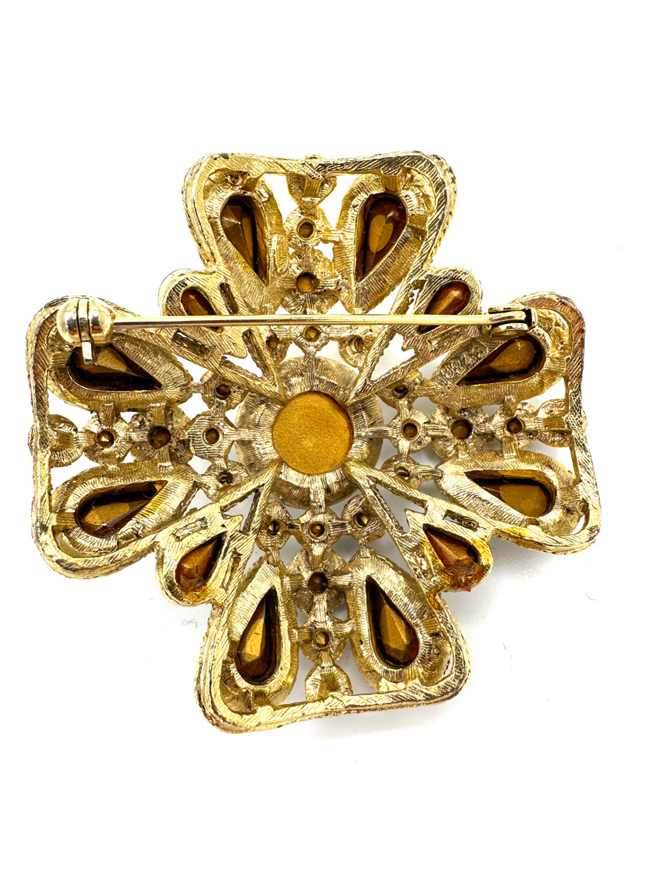 1950s WEISS Gold Maltese Cross Rhinestone Brooch
