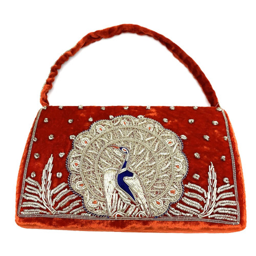 1950s Zardozi Red Velvet Beaded Peacock Purse 1950s Zardozi Red Velvet Beaded Peacock Purse