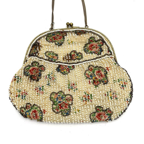 1920s Beaded Floral Motif Chain Handle Purse 1920s Beaded Floral Motif Chain Handle Purse