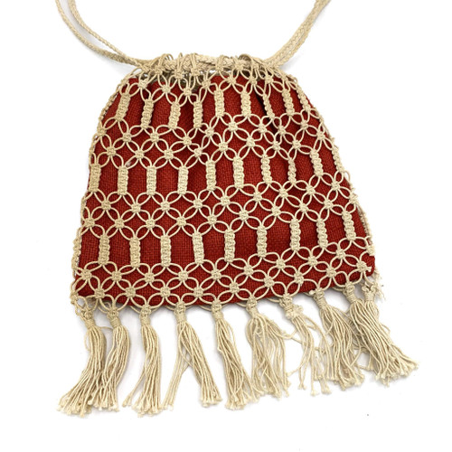 1970s Woven Rope Tassel Drawstring Bag 1970s Woven Rope Tassel Drawstring Bag