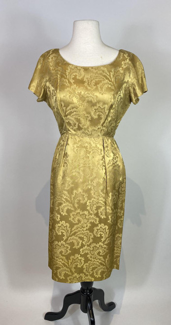 1950s - 1960s Dorothy Hobbs Gold Brocade Wiggle Dress