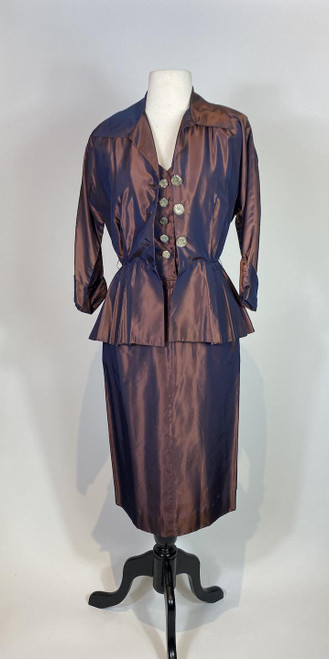 1950s Brown Silk Taffeta Dress and Jacket Set