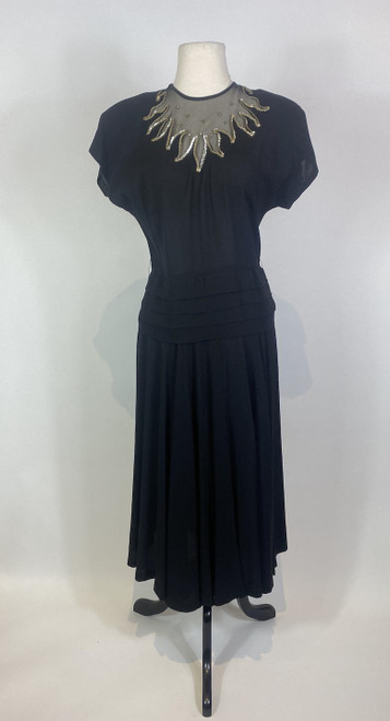 1940s Sequin Neckline Rhinestone Black Dress 1940s Sequin Neckline Rhinestone Black Dress