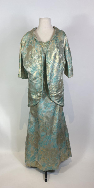 1960s Rose Taft Metallic Brocade Silk Gown & Jacket Set 1960s Rose Taft Metallic Brocade Silk Gown & Jacket Set