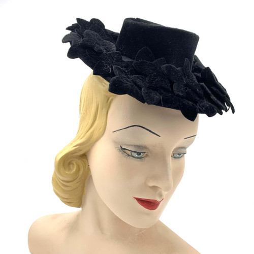1940s Nellie Louise Velour Maple Leaves Detail Hat