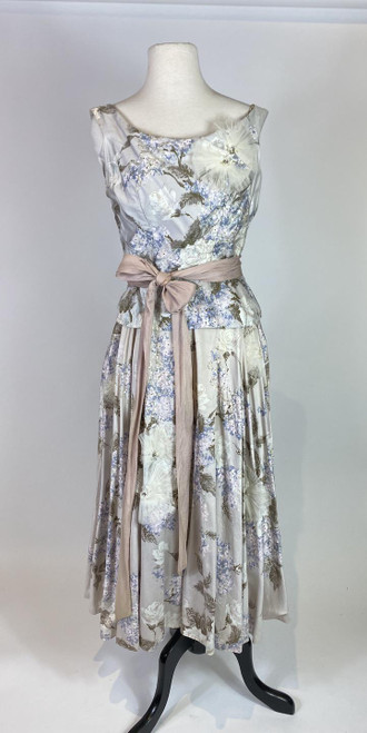 1950s Sequin & Pleat Appliqué Floral Skirt and Top Set