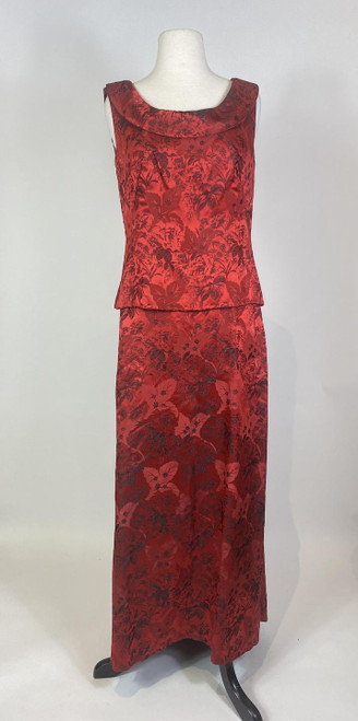1950s - 1960s Rose Floral Silk Jacquard 2pc Gown