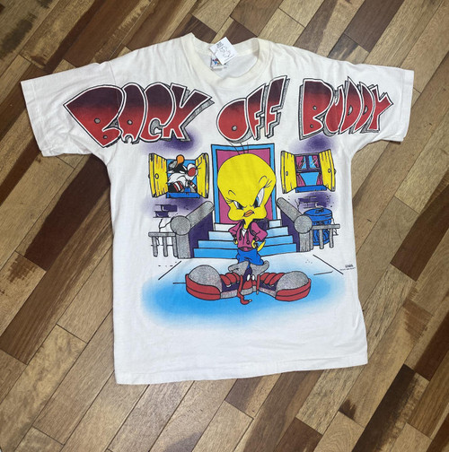 1990s Looney Tunes Tweety Bird Large Print Double Sided Graphic T Shirt