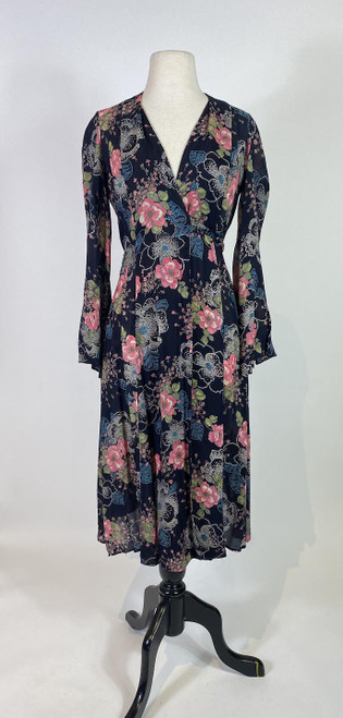 1940s - 1950s Floral Print Rayon Wrap Dress