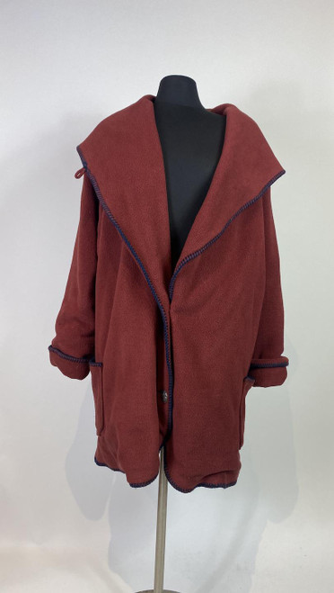 1990s Burgundy Red Blanket Stitch Fleece Coat