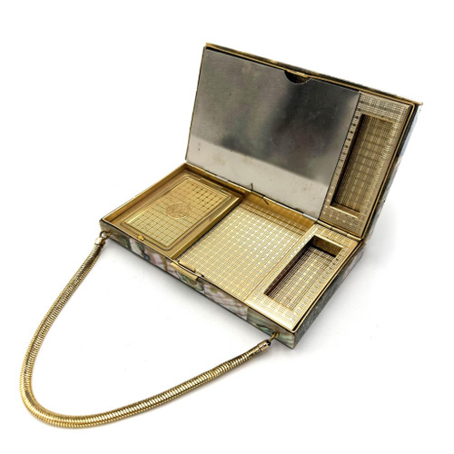 1940s - 50s Abalone Cosmetic Compact Case