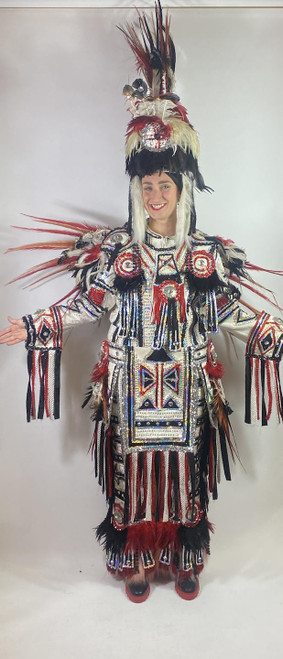 Vintage 80s - 90s Mummers Day Parade / Marti Gras Unisex Warrior Feather Sequin Fringe Costume