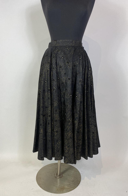1950s McArthur Rhinestone Black Taffeta Swing Skirt