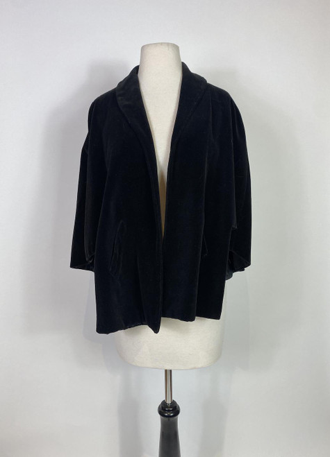 1950s Black Velvet Velour Cape Jacket