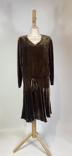 1920s Brown Silk Velvet Drop Waist Dress