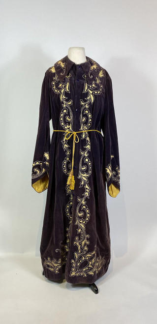 1920s Ward Stilson Co. Free Mason Purple Velvet Gold Embroidered Bell Sleeve Secretary Robe