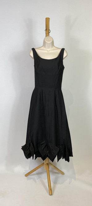 1950s Black Cotton Swing Dress with Silk Bow Trim