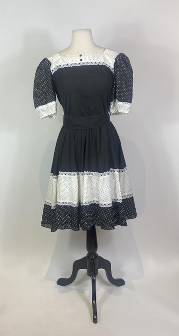 1970s - 1980s Black and White Polka Dot Square Dancing Swing Dress
