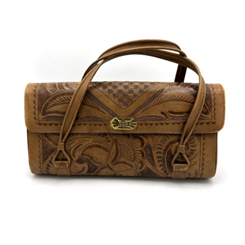 1970s Avelar Tooled Leather Top Handle Bag